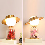 Romantic Glass Dome Gold Table Lamp with Flowers LED Image - 16