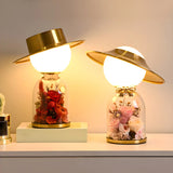 Romantic Glass Dome Gold Table Lamp with Flowers LED Image - 4