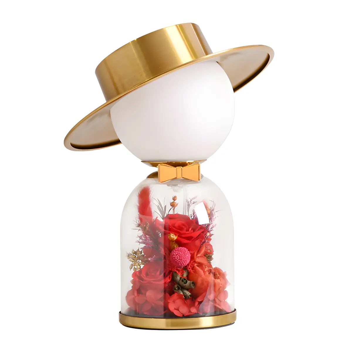 Romantic Glass Dome Gold Table Lamp with Flowers LED Image - 7