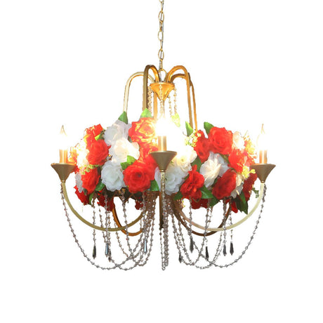 Romantic Gold Flower Candlestick Crystal Strand Chandelier Image - 2