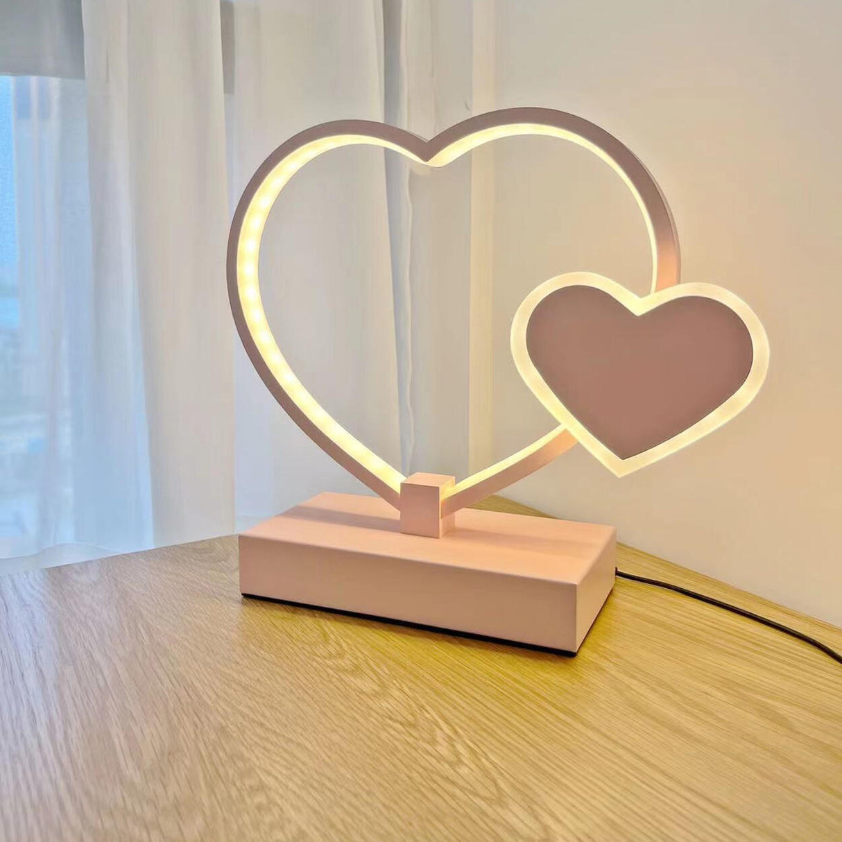 Romantic Heart Shape Modern Metal Bedroom Table Lamp Image - 12