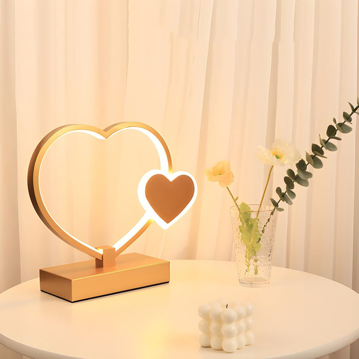 Romantic Heart Shape Modern Metal Bedroom Table Lamp Image - 17