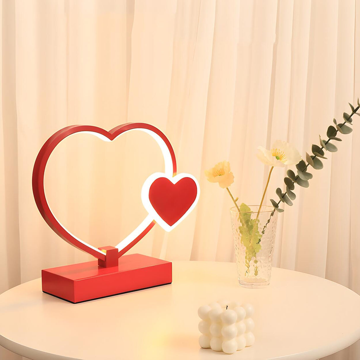 Romantic Heart Shape Modern Metal Bedroom Table Lamp Image - 3