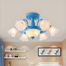 Romantic Large Blue Flower Glass Semi-Flush Mount Light Image - 1