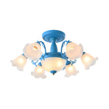 Romantic Large Blue Flower Glass Semi-Flush Mount Light Image - 2