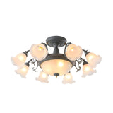 Romantic Large Blue Flower Glass Semi-Flush Mount Light Image - 20