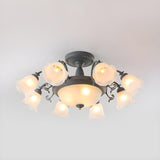 Romantic Large Blue Flower Glass Semi-Flush Mount Light Image - 21