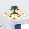 Romantic Large Blue Flower Glass Semi-Flush Mount Light Image - 9