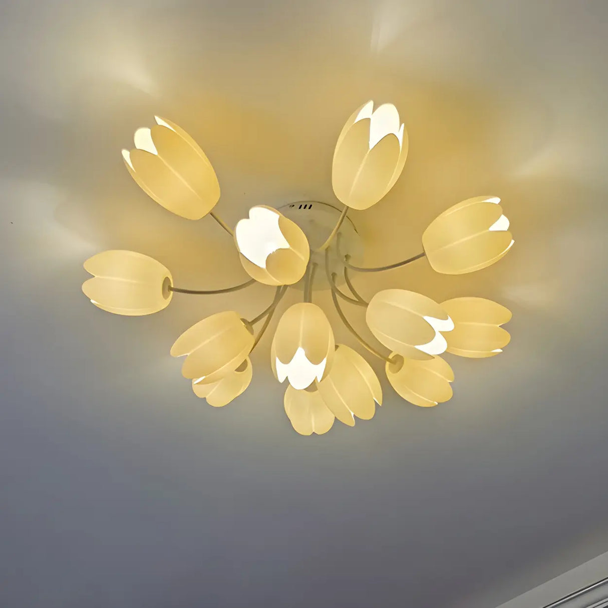 Romantic Large Tulip Ceramics Semi-Flush Mount Light Image - 1