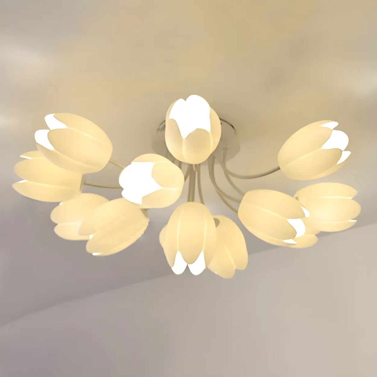 Romantic Large Tulip Ceramics Semi-Flush Mount Light Image - 10