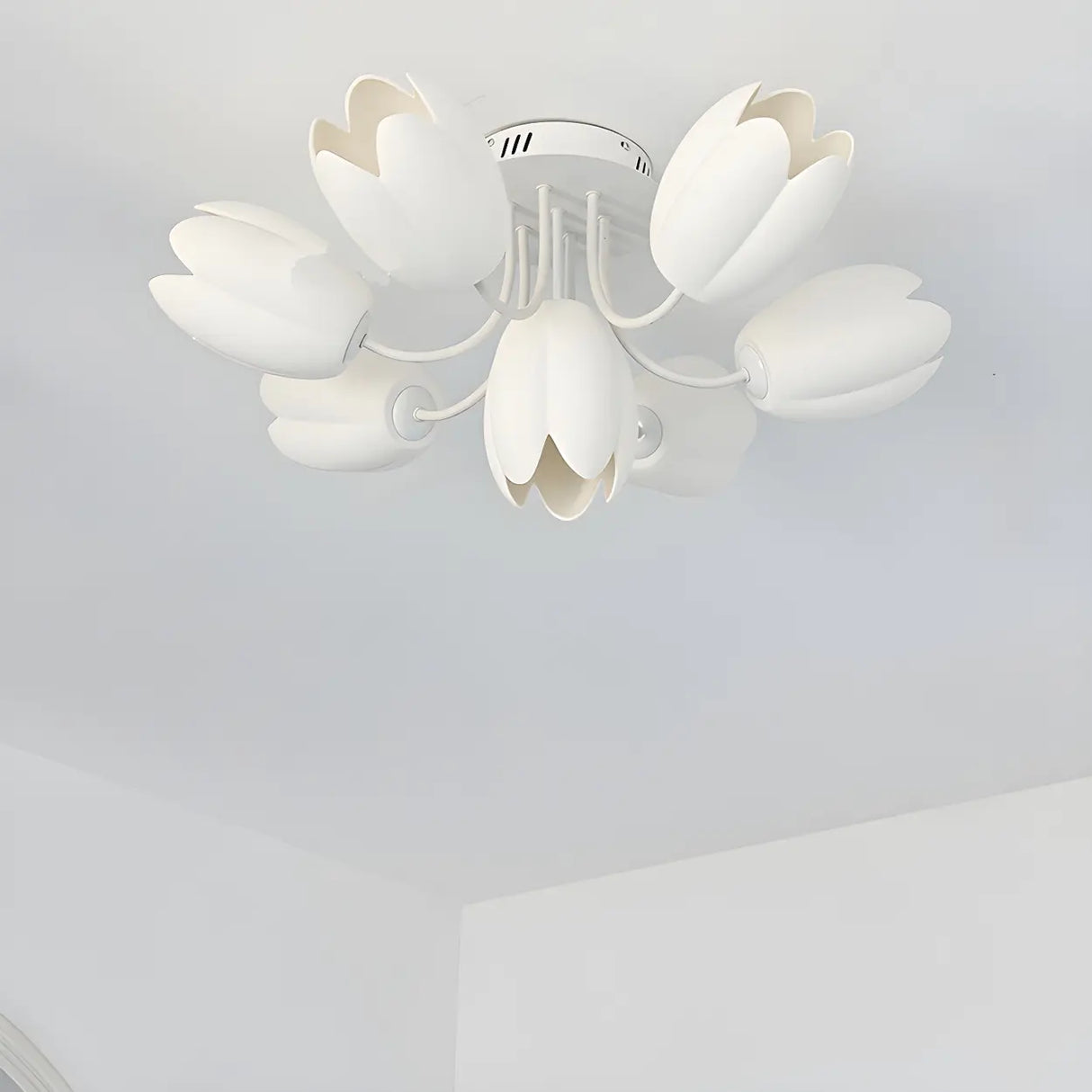 Romantic Large Tulip Ceramics Semi-Flush Mount Light Image - 15