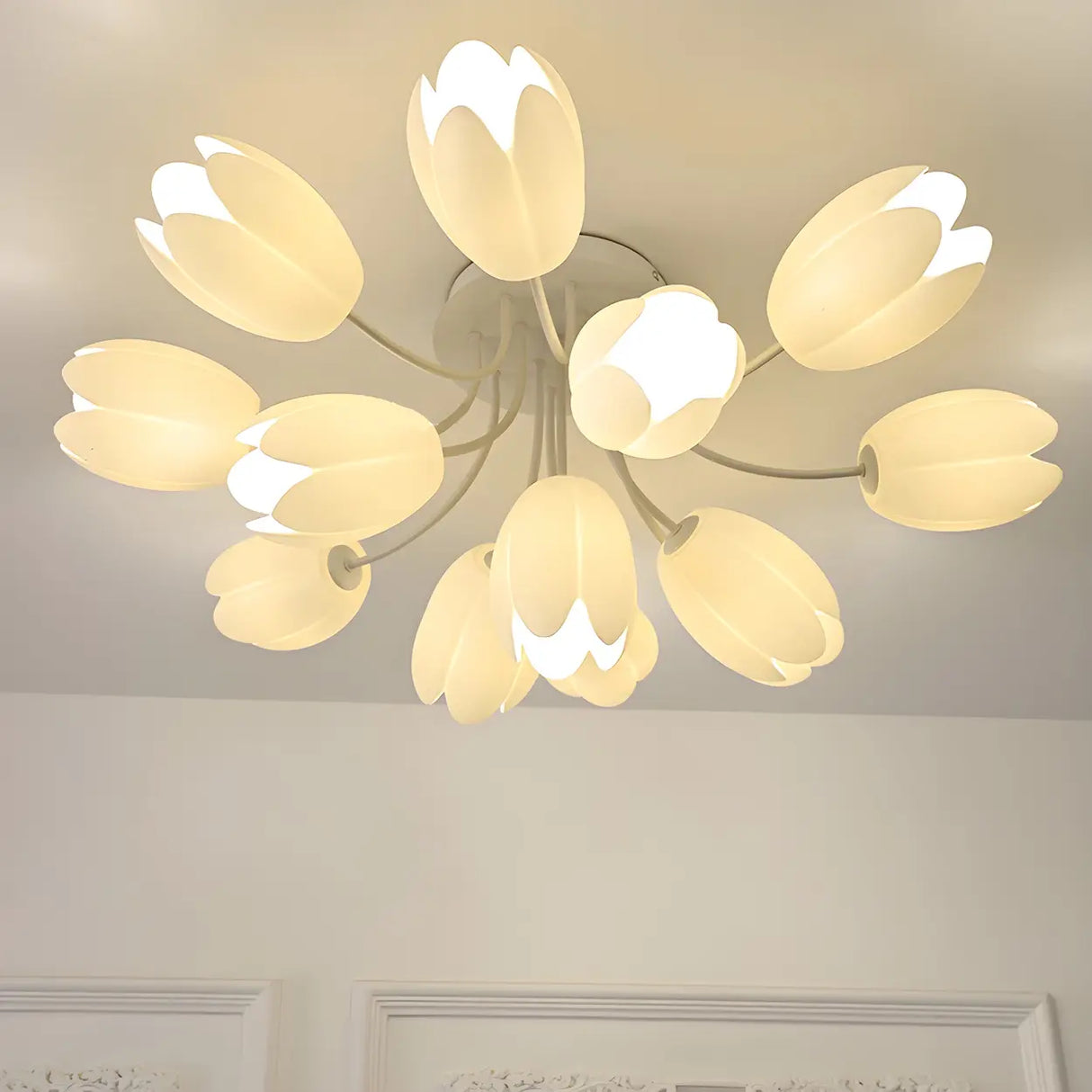 Romantic Large Tulip Ceramics Semi-Flush Mount Light Image - 16