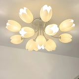 Romantic Large Tulip Ceramics Semi-Flush Mount Light Image - 17