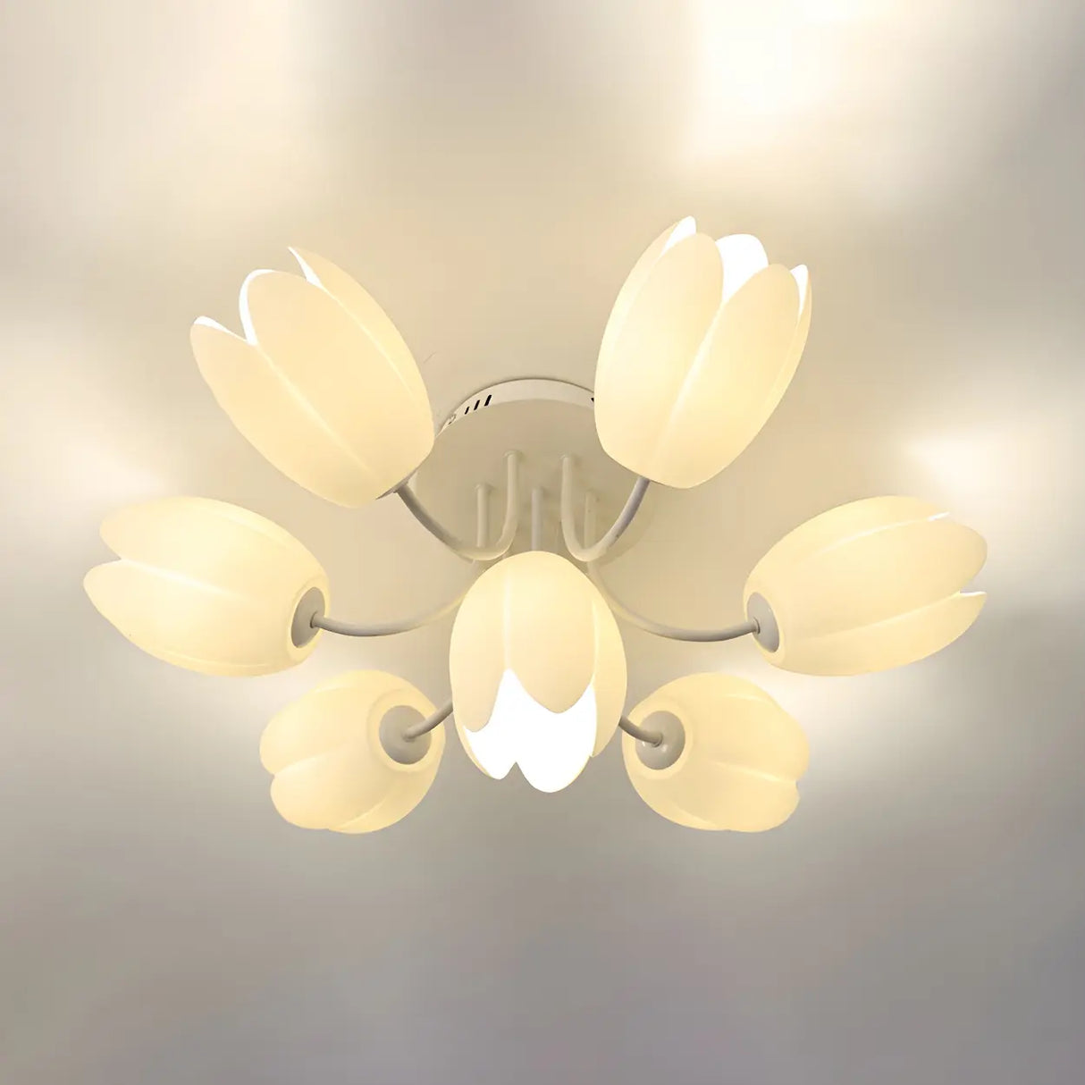 Romantic Large Tulip Ceramics Semi-Flush Mount Light Image - 2