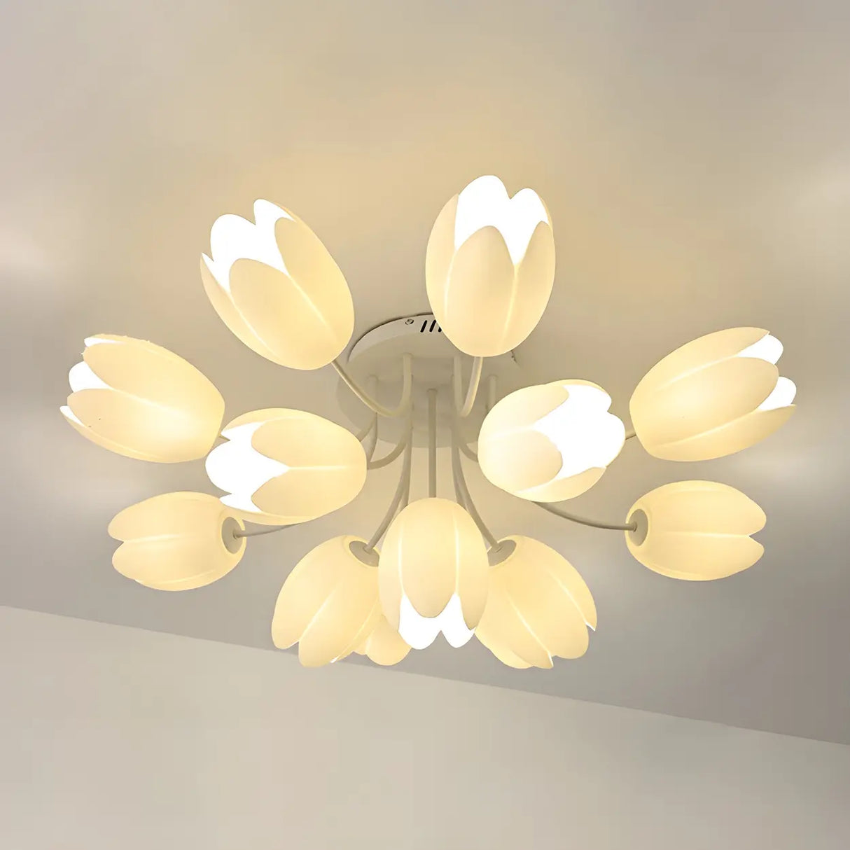 Romantic Large Tulip Ceramics Semi-Flush Mount Light Image - 3