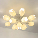 Romantic Large Tulip Ceramics Semi-Flush Mount Light Image - 3