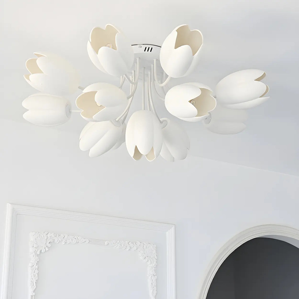 Romantic Large Tulip Ceramics Semi-Flush Mount Light Image - 6