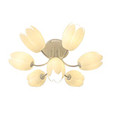 Romantic Large Tulip Ceramics Semi-Flush Mount Light Image - 8