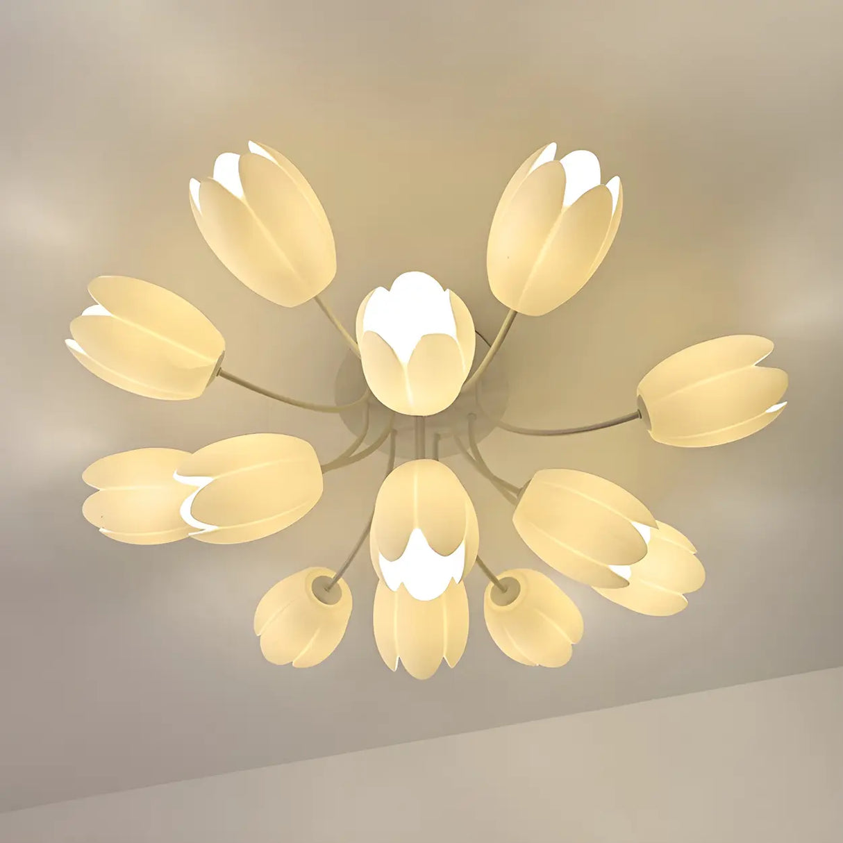 Romantic Large Tulip Ceramics Semi-Flush Mount Light Image - 9