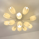 Romantic Large Tulip Ceramics Semi-Flush Mount Light Image - 9