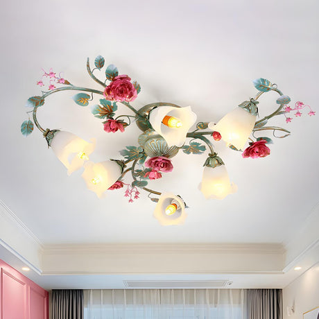 Romantic Large Twisted Floral Semi-Flush Mount Light Image - 1