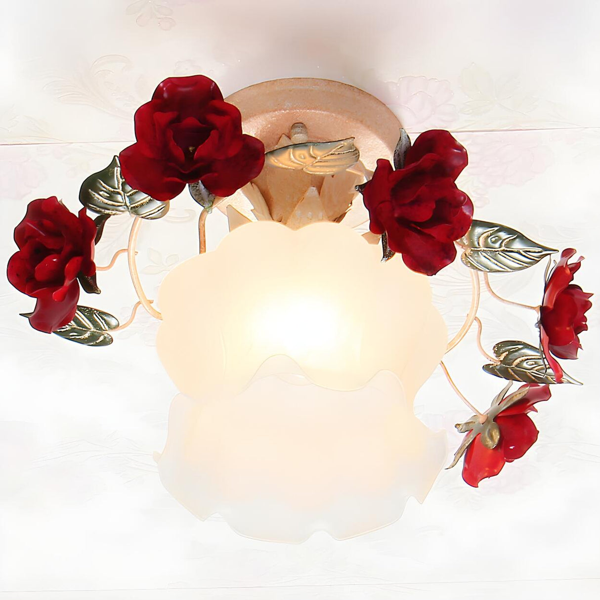 Romantic Mini Red Rose Glass Semi-Flush Mount Light Image - 2