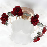 Romantic Mini Red Rose Glass Semi-Flush Mount Light Image - 3