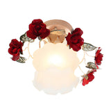 Romantic Mini Red Rose Glass Semi-Flush Mount Light Image - 4