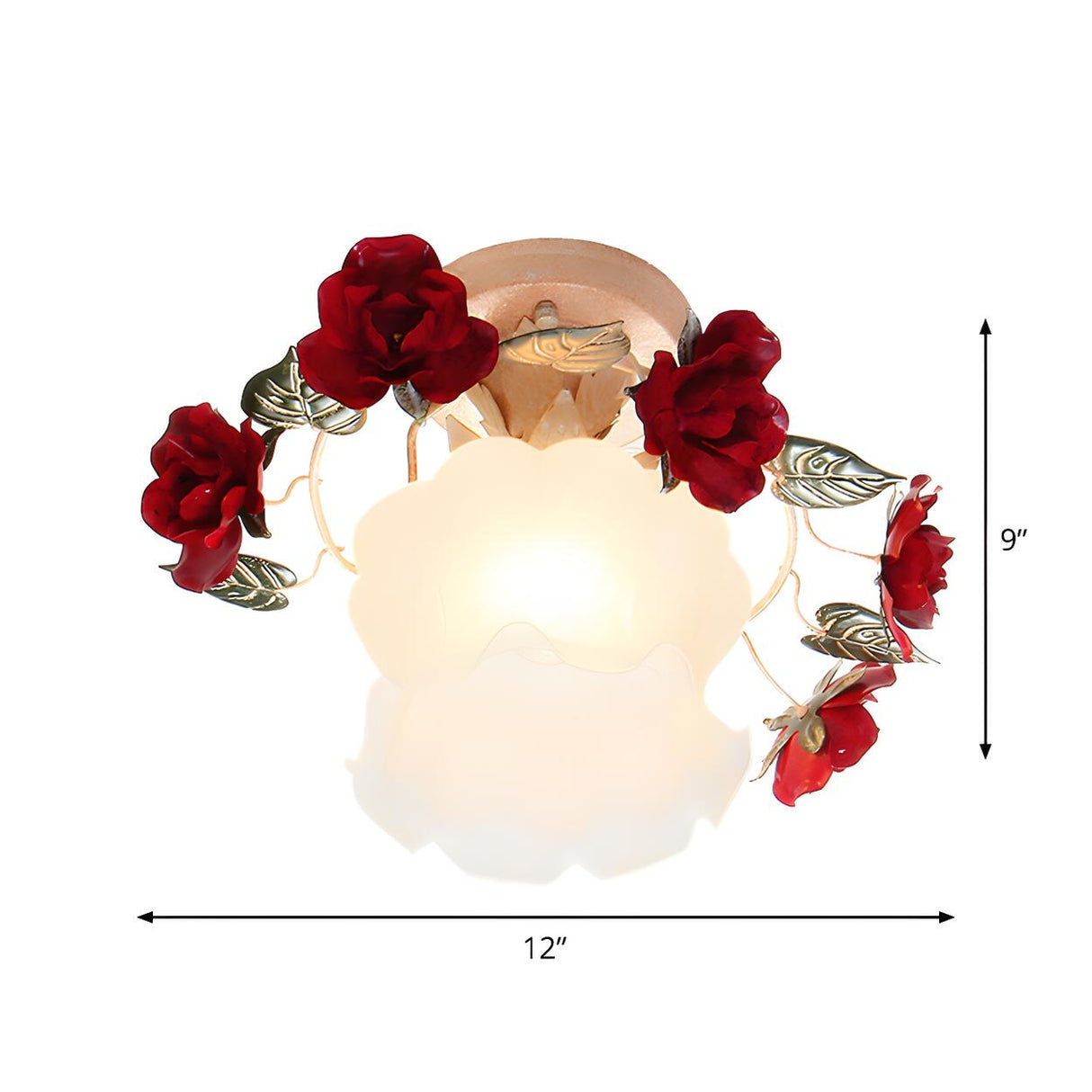 Romantic Mini Red Rose Glass Semi-Flush Mount Light 