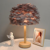 Romantic Nordic Feather Wood Base Decor Table Lamp Image - 1