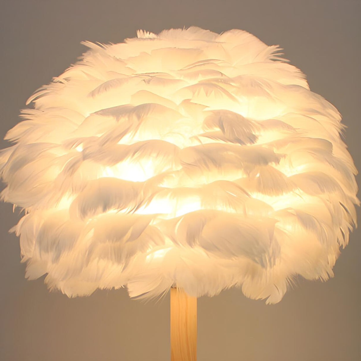 Romantic Nordic Feather Wood Base Decor Table Lamp Image - 10