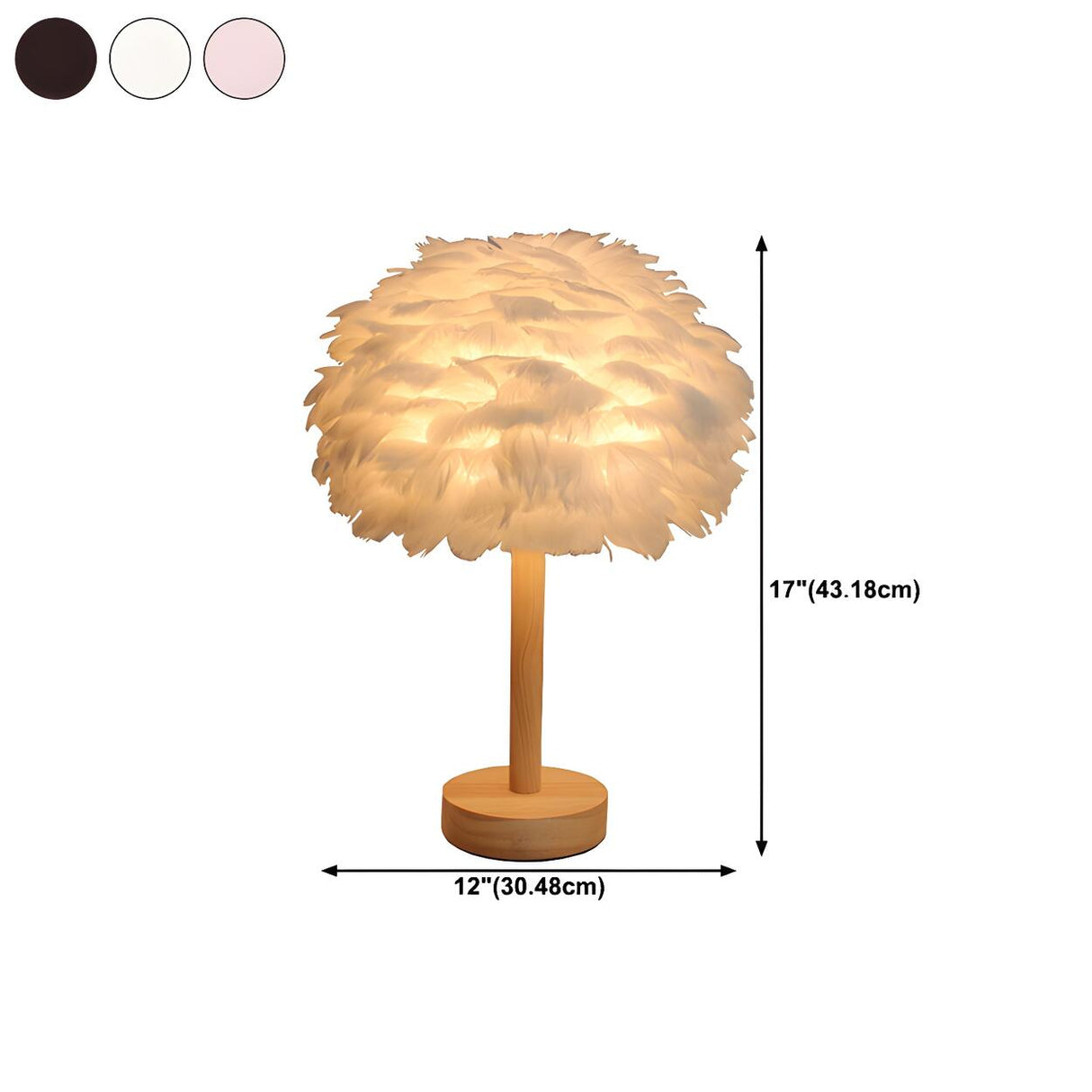 Romantic Nordic Feather Wood Base Decor Table Lamp 