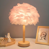 Romantic Nordic Feather Wood Base Decor Table Lamp Image - 2