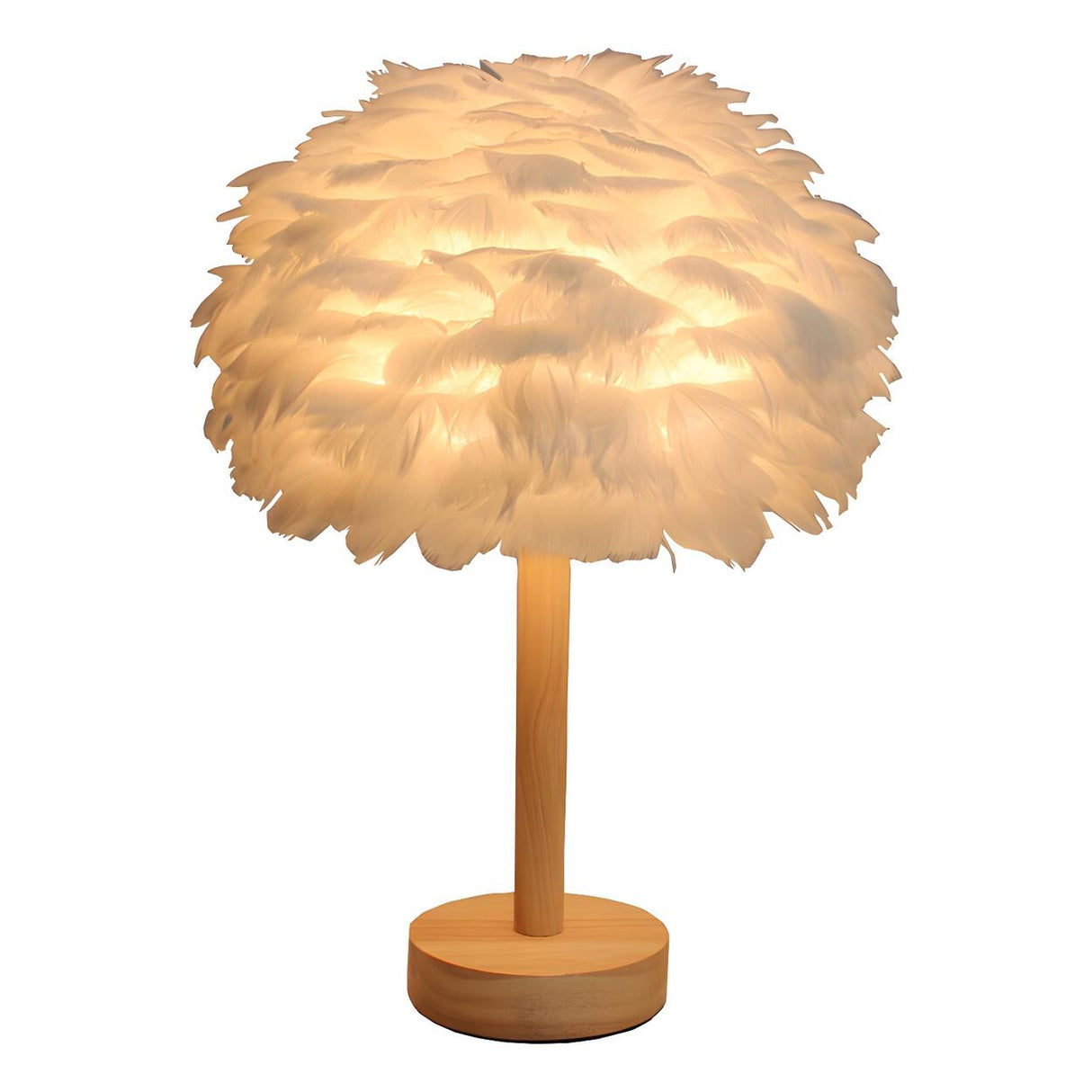 Romantic Nordic Feather Wood Base Decor Table Lamp Image - 5