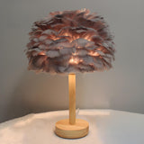 Romantic Nordic Feather Wood Base Decor Table Lamp Image - 7