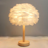 Romantic Nordic Feather Wood Base Decor Table Lamp Image - 8