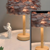 Romantic Nordic Feather Wood Base Decor Table Lamp Image - 9