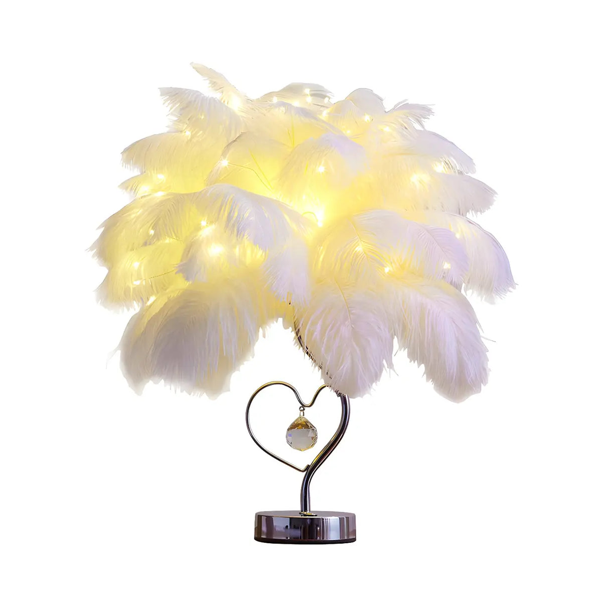 Romantic Palm Tree Feather LED Bedroom Decor Table Lamp Image - 3