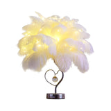 Romantic Palm Tree Feather LED Bedroom Decor Table Lamp Image - 3