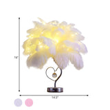 Romantic Palm Tree Feather LED Bedroom Decor Table Lamp #size