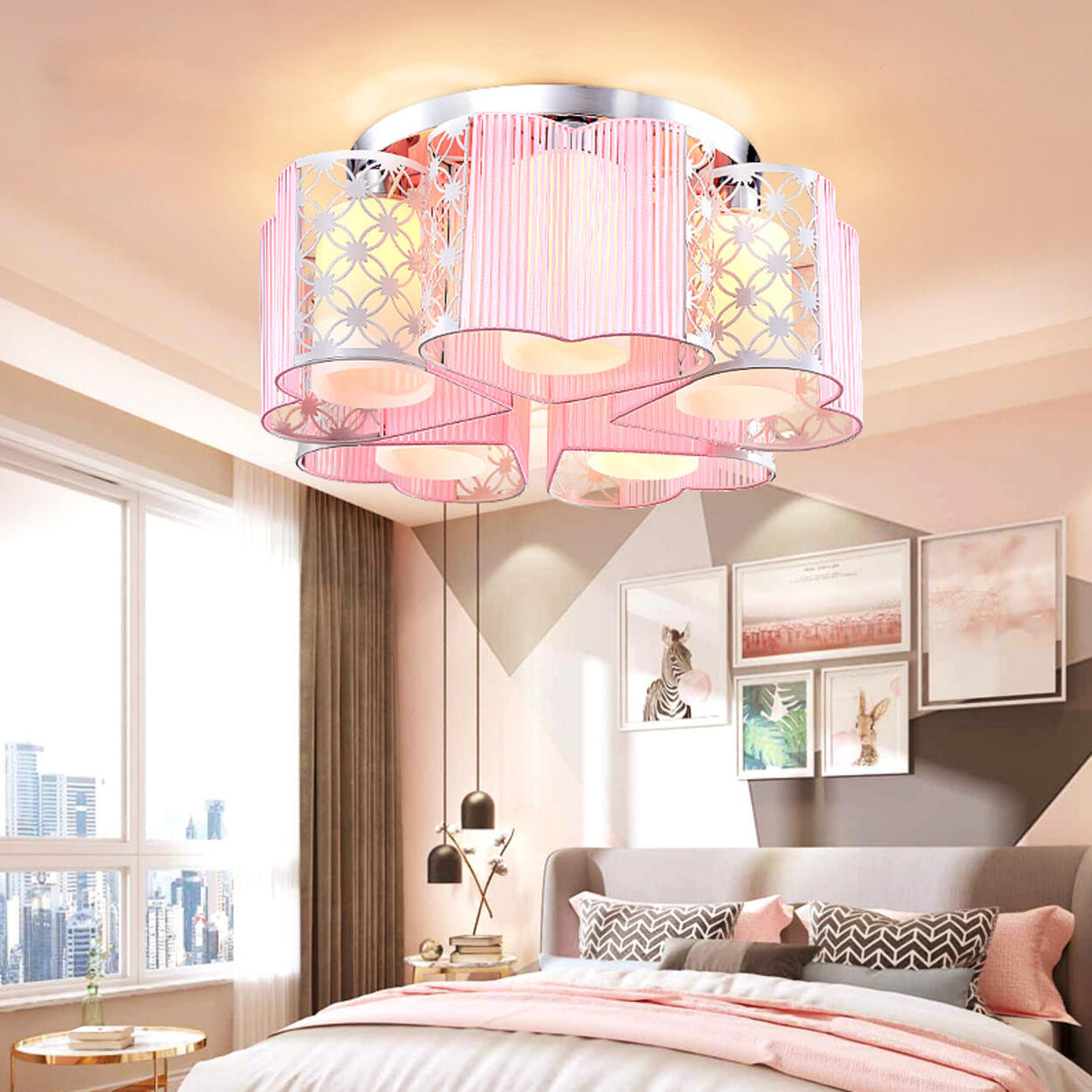 Romantic Pink Loving Heart Semi-Flush Mount Light Image - 2