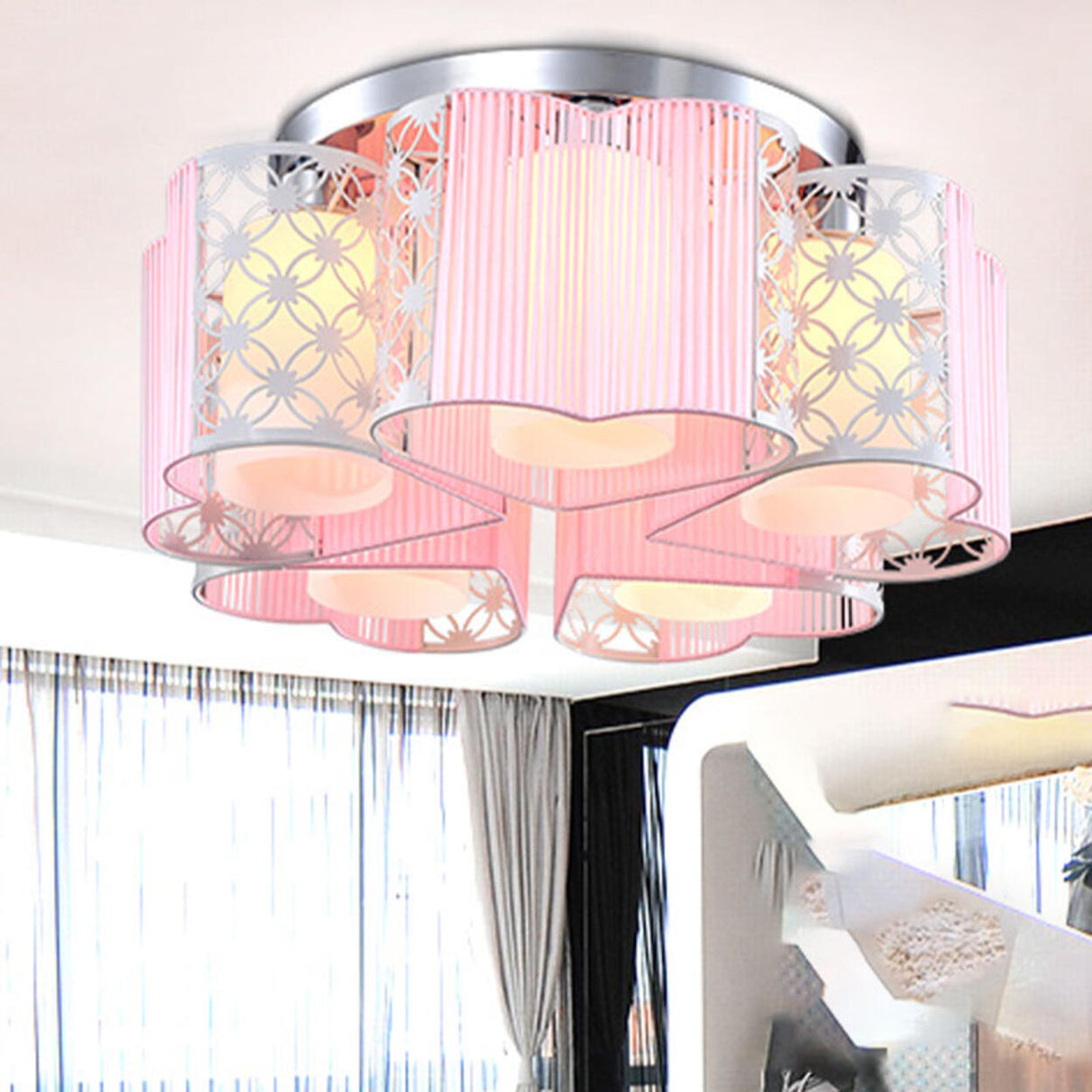 Romantic Pink Loving Heart Semi-Flush Mount Light Image - 3