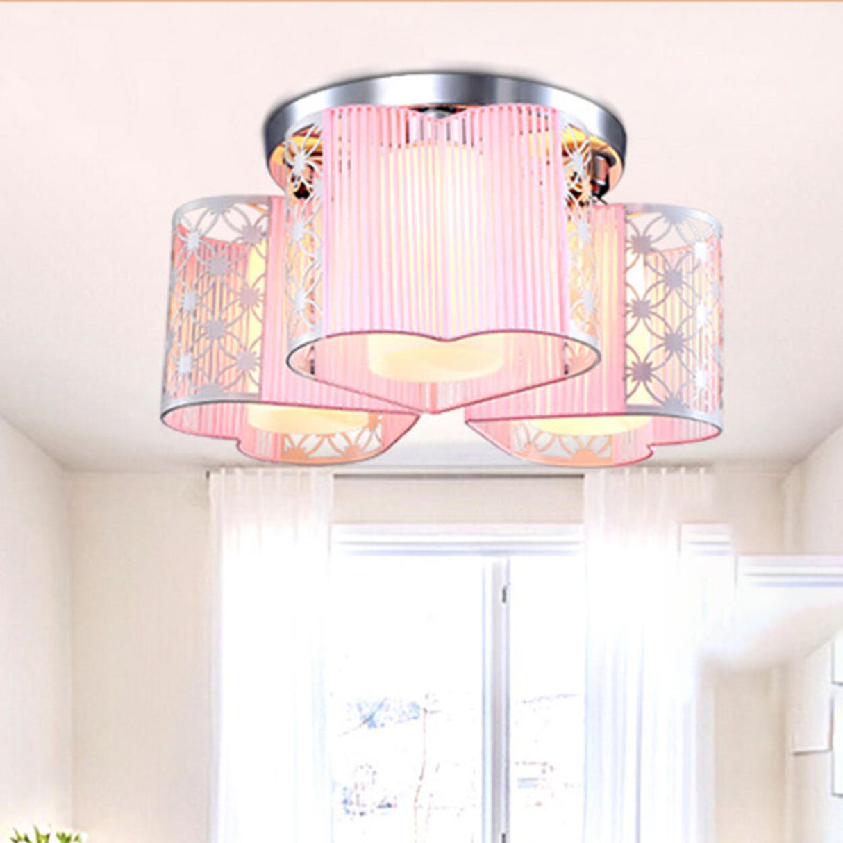 Romantic Pink Loving Heart Semi-Flush Mount Light Image - 4