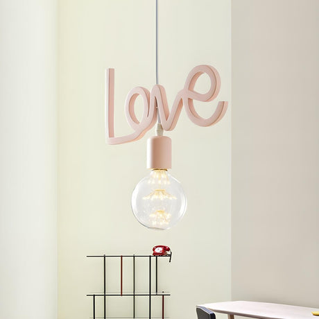 Romantic Pink Resin Love Letter Bedroom Pendant Light Image - 1