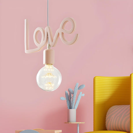 Romantic Pink Resin Love Letter Bedroom Pendant Light Image - 2