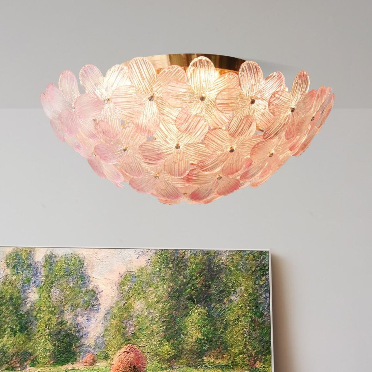 Romantic Purple Flower Glass Flush Mount Ceiling Light Image - 2