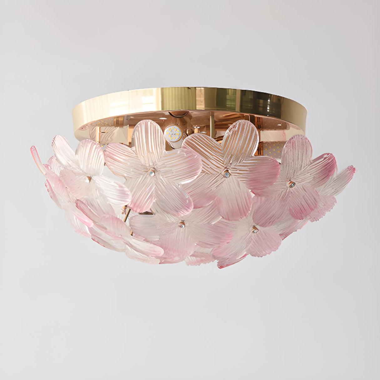 Romantic Purple Flower Glass Flush Mount Ceiling Light Image - 9