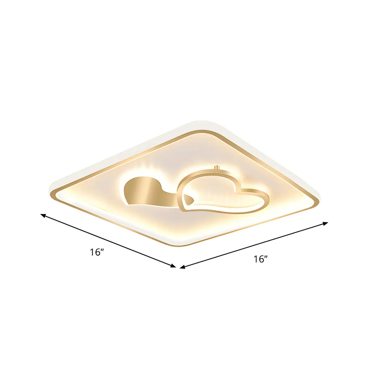 Romantic Square Loving Heart Gold LED Flush Mount Light 