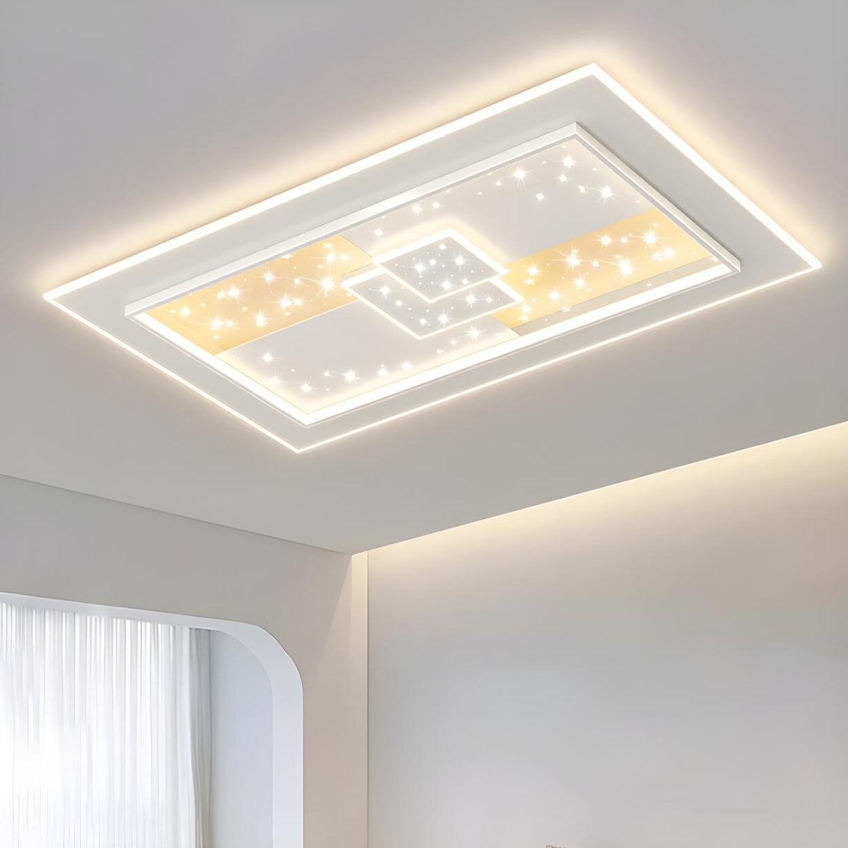 Romantic Starry Rectangle LED Flush Mount Ceiling Light Image - 4