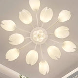 Romantic White Flower Semi-Flush Mount Light 7-Light Image - 12